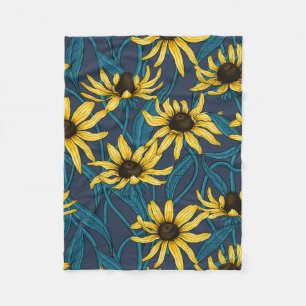Couverture Polaire Rudbekia jaune sur la marine