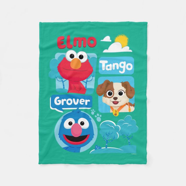 Couverture Polaire Rue Sésame | Elmo, Tango, & Grover Park Graphic (Devant)