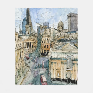 Couverture Polaire Rue vintage de Londres d'aquarelle des