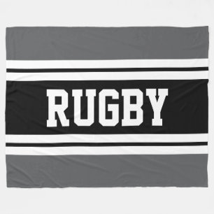 Couverture Polaire RUGBY Fun Athletic Grey Noir Blanc Racing Stripes