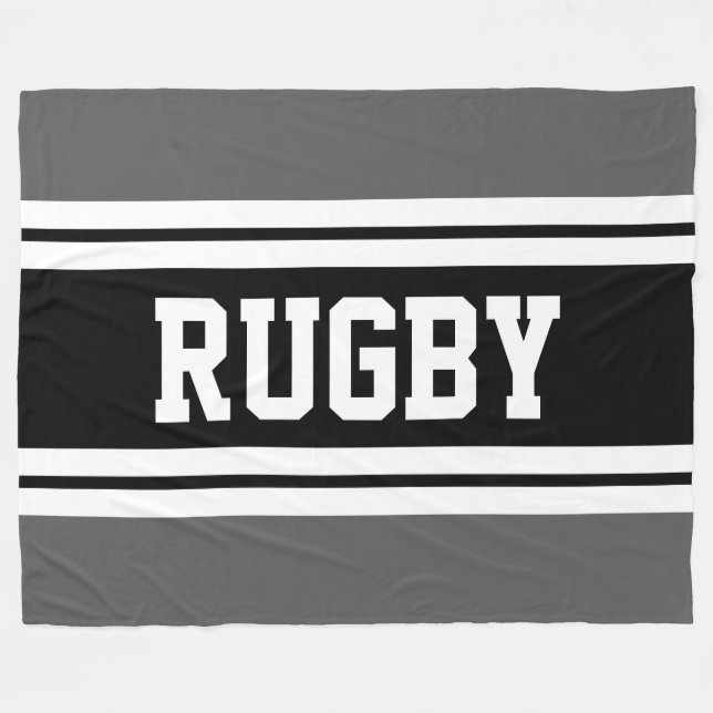 Couverture Polaire RUGBY Fun Athletic Grey Noir Blanc Racing Stripes (Devant (Horizontal))