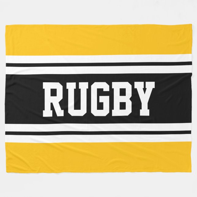 Couverture Polaire RUGBY Gras Jaune Noir Blanc Blancs de course (Devant (Horizontal))