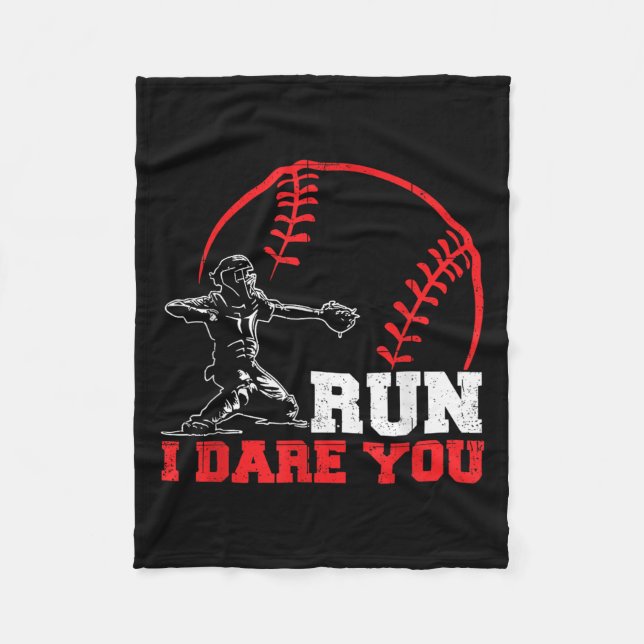 Couverture Polaire Run I Dare You Funny Baseball Catcher Baseball Pla (Devant)