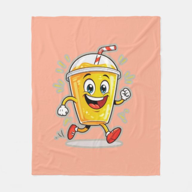 Couverture Polaire **Running Juice Cup Cartoon – Fun Street Drink Cha (Devant)
