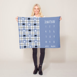 Couverture Polaire Russe Bleu Noir & Blanc Ours Flannel Motif