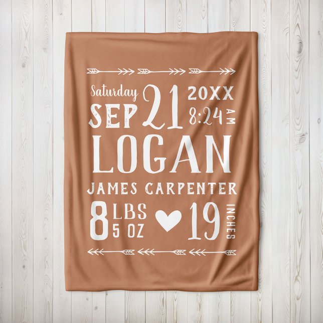 Couverture Polaire Rust Baby Boy Birth Stats Keepsaké (Créateur téléchargé)