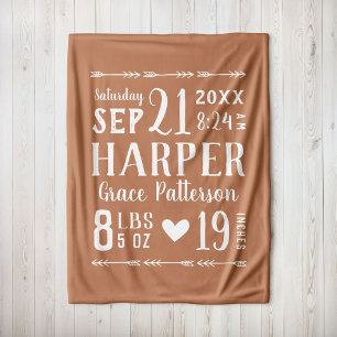 Couverture Polaire Rust Baby Girl Birth Stats Keepsaké