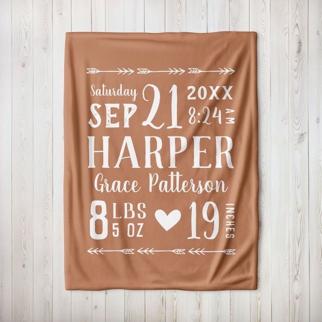 Couverture Polaire Rust Baby Girl Birth Stats Keepsaké (Créateur téléchargé)