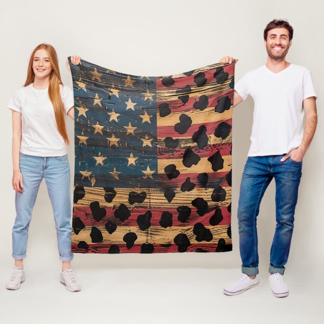 Couverture Polaire Rustic American Flag Leopard Print (4) (En situation)