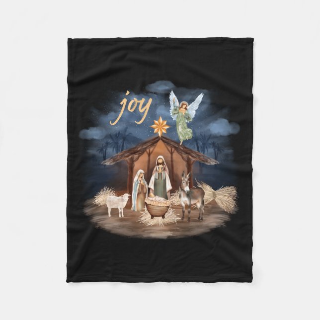 Couverture Polaire Rustic Farmhouse Christmas Joy Nativity  (Devant)