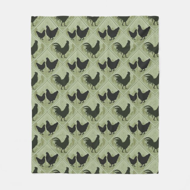 Couverture Polaire Rustic Farmhouse Hen Pattern – In Green (Devant)