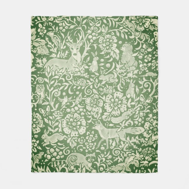 Couverture Polaire Rustic Green Woodland Animal renard lapin lapin Bi (Devant)