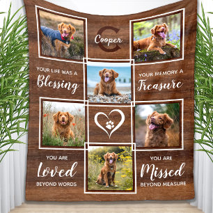 Couverture Polaire Rustic Pet Memorial Unique Photo Collage