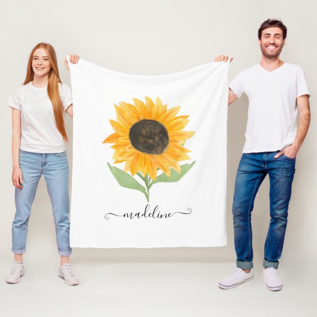 Couverture Polaire Rustic Sunflower Personalized Name Script (En situation)