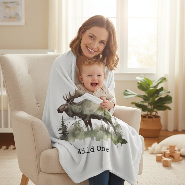 Couverture Polaire Rustic Watercolor Moose | Little One Personalized  (Créateur téléchargé)