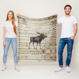 Couverture Polaire Rustic Wood Walking Moose Nom de famille