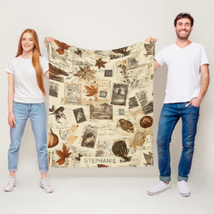 Couverture Polaire Rustique Automne Ephemera Collage   Terre chaude