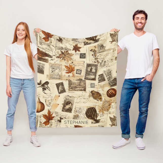 Couverture Polaire Rustique Automne Ephemera Collage | Terre chaude (En situation)