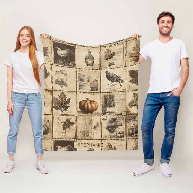 Couverture Polaire Rustique Automne Ephemera Collage | Terre chaude ( (En situation)