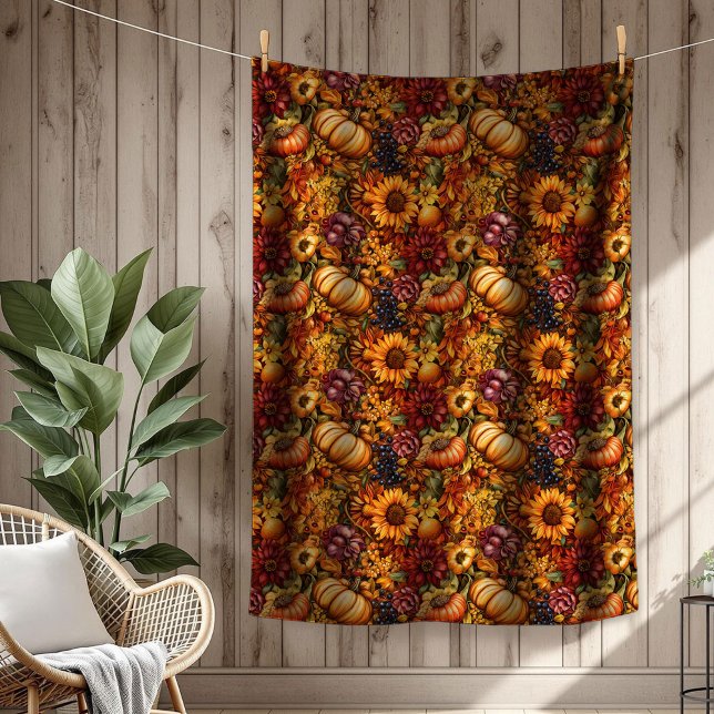 Couverture Polaire Rustique Citrouille & Floral Cosy Atmosphère Autom (Rustic Pumpkin & Floral Cozy Autumn Atmosphere Fleece Blanket)