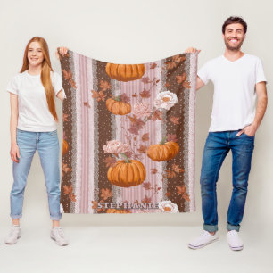 Couverture Polaire Rustique Citrouilles d'automne & dentelle fleurie