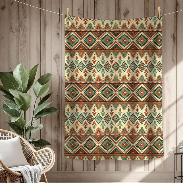 Couverture Polaire Rustique Ethnique Indigène Artistrie cuivre bleu (Rustic Ethnic Indigenous Artistry copper blue Fleece Blanket)