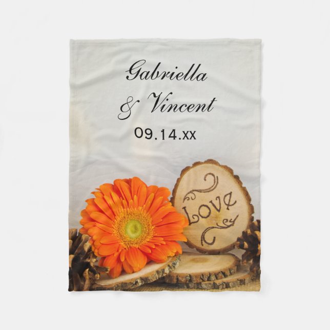 Couverture Polaire Rustique Orange Daisy Mariage de bois (Devant)