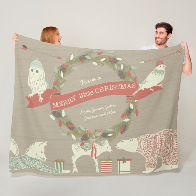 Couverture Polaire Rustique Ours Polaire Fawn Fox Motif de Noël (En situation)
