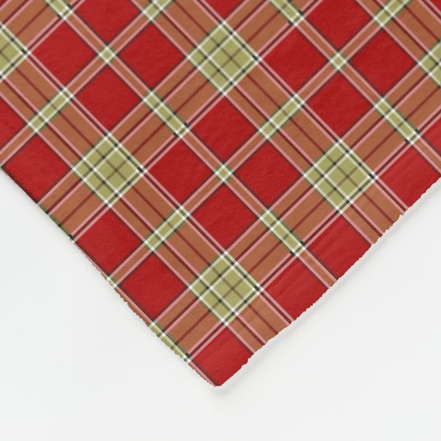 Couverture Polaire Rustique rouge et vert clair Motif plaid (Coin)