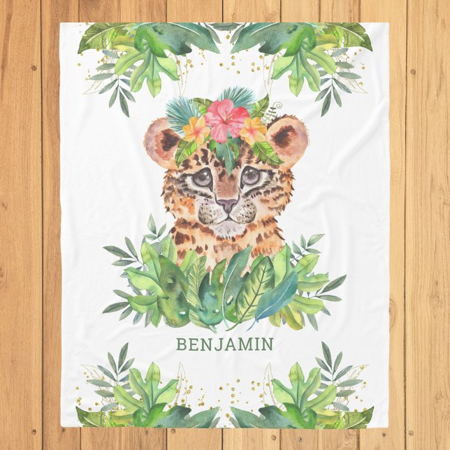 Couverture Polaire Rustique Tropical Jungle Safari mignon Leopard (Créateur téléchargé)