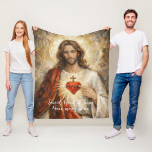 Couverture Polaire Sacre-Coeur Jésus Peinture Artistique Impasto Roug