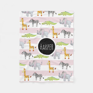 Couverture Polaire Safari animal à rayures roses de la fille avec nom