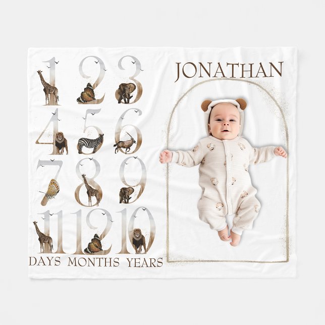 Couverture Polaire Safari Animaux Numéros de jungle Age de jalon (Créateur téléchargé)