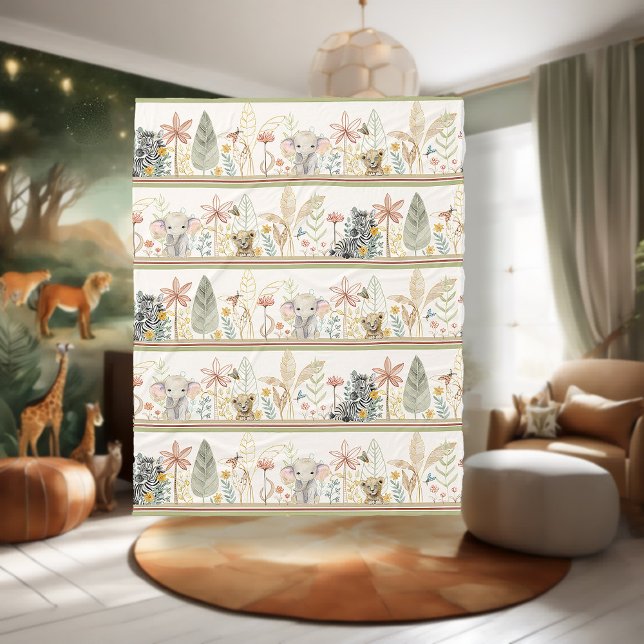 Couverture Polaire Safari Lion Zebra Elephant Jungle Foliage bébé gar (Créateur téléchargé)