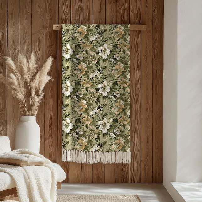 Couverture Polaire Sage Green Blanket Elegant Gold Floral Accent (Sage Green Blanket Elegant Gold Floral Accent)