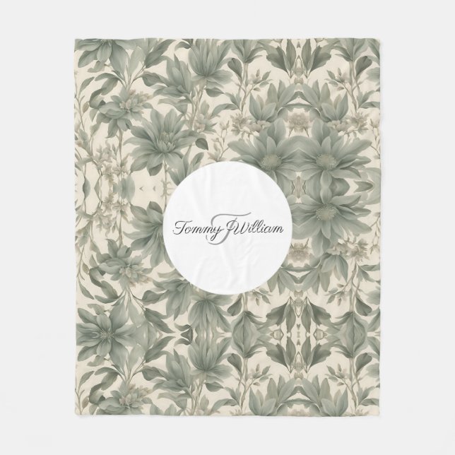 Couverture Polaire Sage Green Floral Élégant (Devant)