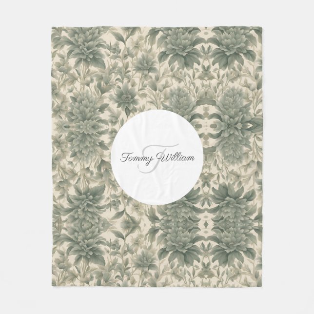 Couverture Polaire Sage Green Floral Élégant (Devant)