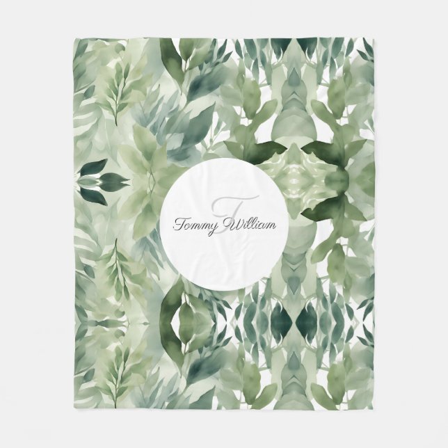 Couverture Polaire Sage Green Floral Élégant (Devant)