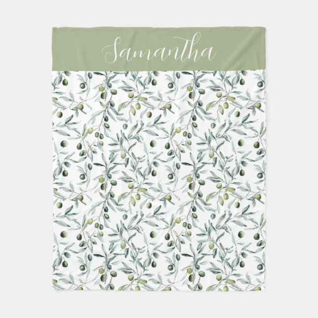 Couverture Polaire Sage Green French Country Watercolor Olive Name  (Devant)