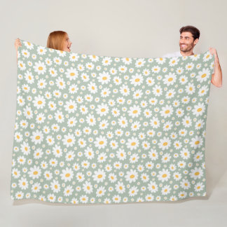 Couverture Polaire Sage Green Hand Drawn Daisy Pattern