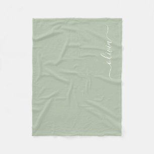 Couverture Polaire Sage Green Minimaliste Moderne Monogramme Élégant
