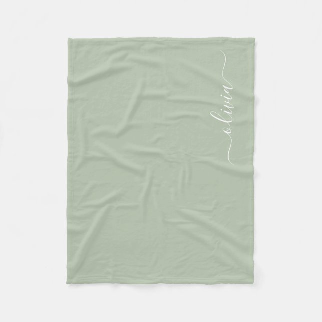 Couverture Polaire Sage Green Minimaliste Moderne Monogramme Élégant (Devant)