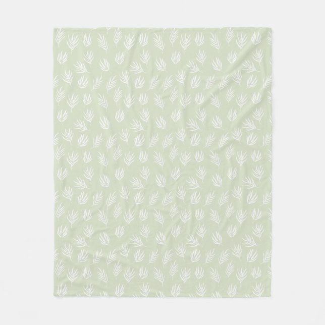 Couverture Polaire Sage Green Mmte Feuille Motif (Devant)