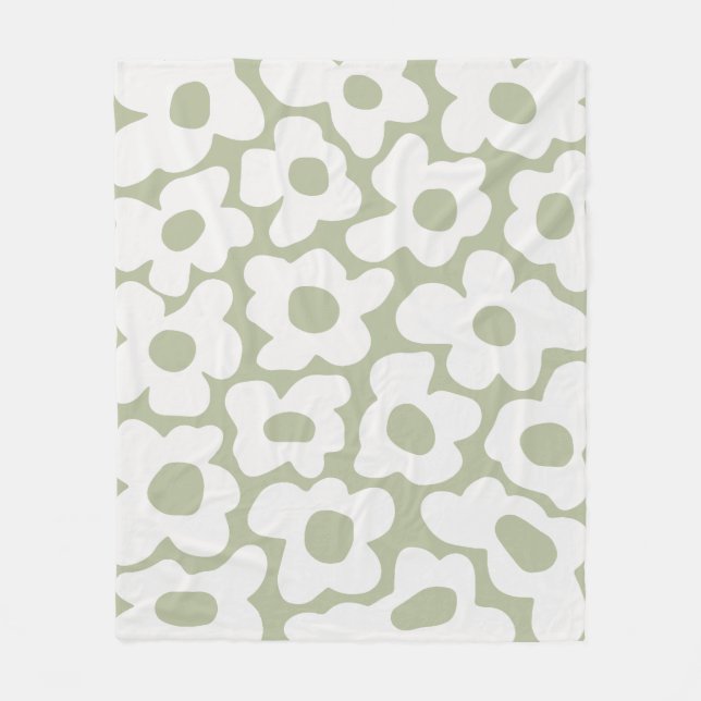 Couverture Polaire Sage Green Retro Super Baby Flowers Motif (Devant)