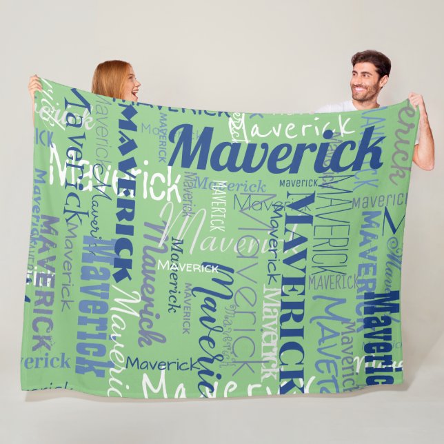 Couverture Polaire Sage moderne Vert Long nom Motif répétitif (En situation)