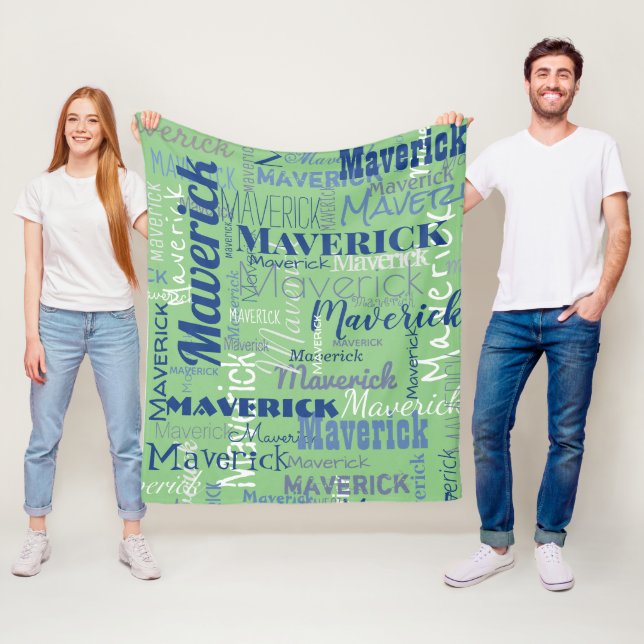 Couverture Polaire Sage moderne Vert Long nom Motif répétitif (En situation)