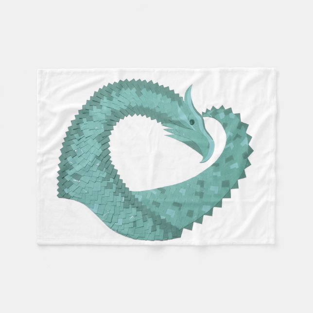 Couverture Polaire Sage vert coeur dragon sur blanc (Devant (Horizontal))