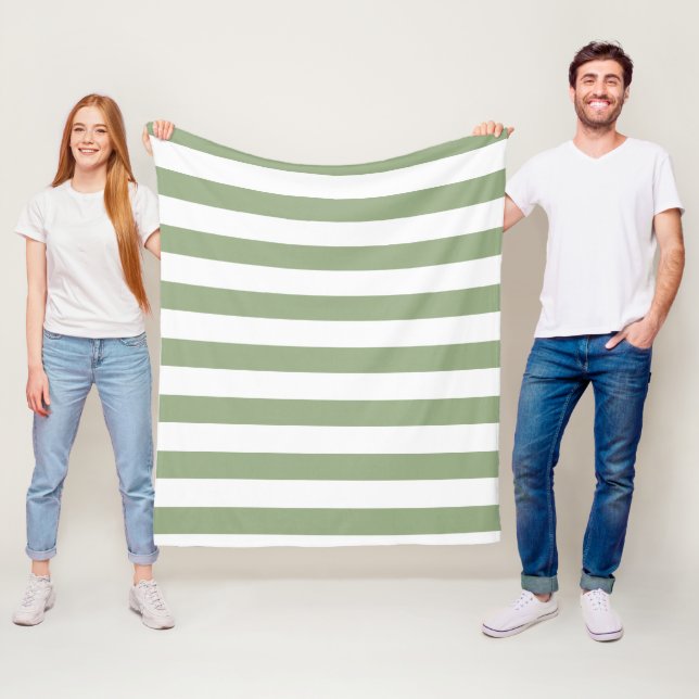 Couverture Polaire Sage Vert Couleur Grandes Stripes Vacances Été Pas (En situation)