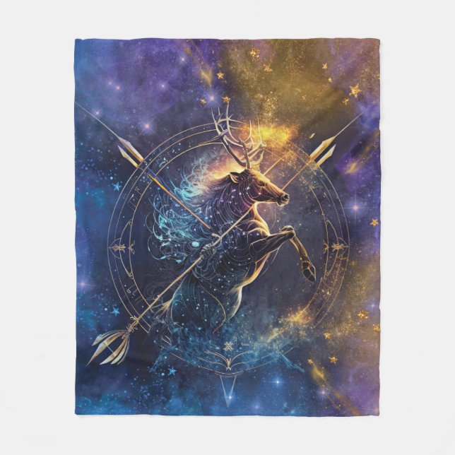 Couverture Polaire Sagittarius signe Zodiaque Aquarelle Design (Devant)
