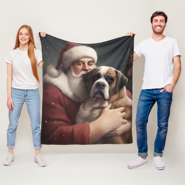 Couverture Polaire Saint Bernard avec le Père Noël Festif Noël (En situation)